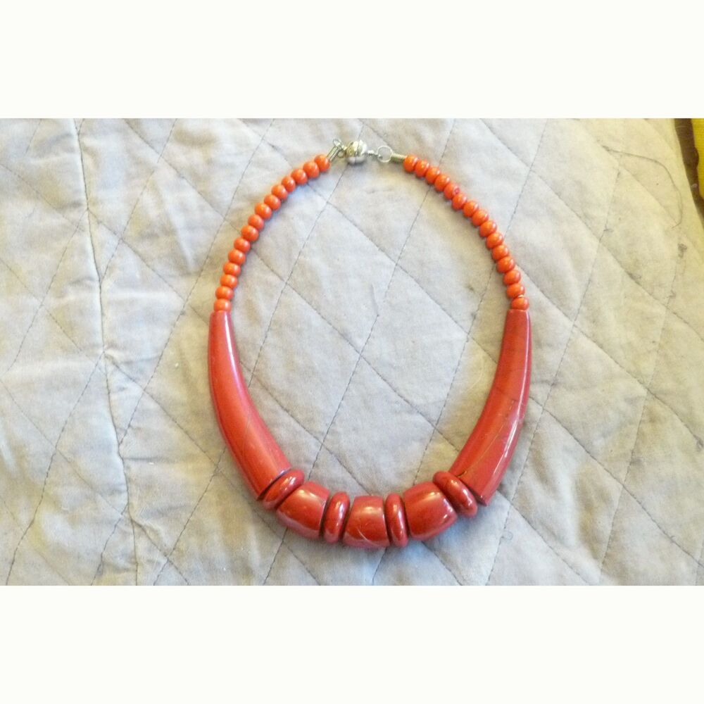 Vintage Red Lucite/Bakelite Statement Necklace Chunky Sculptural Modernist